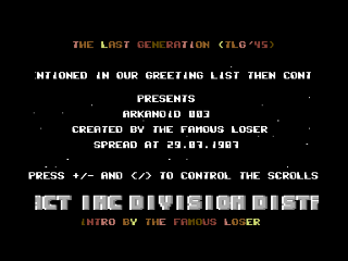 Arkanoid title screen for Commodore 64